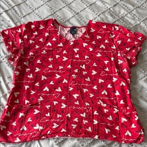 Red Heart Print Women's Scrub Top